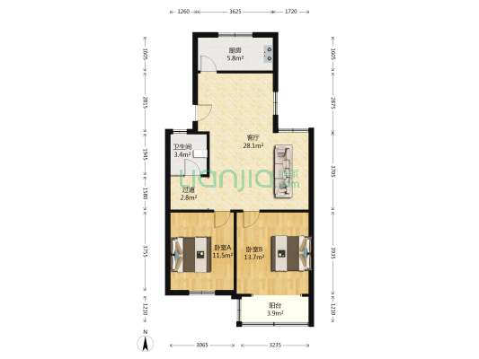 丹尼斯家属院 2室1厅1卫 86平方