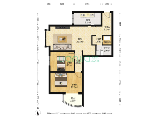 光大花园 2室1厅1卫 94平方