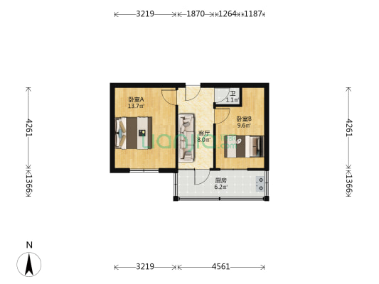 双西教委宿舍 2室1厅1卫 45平方