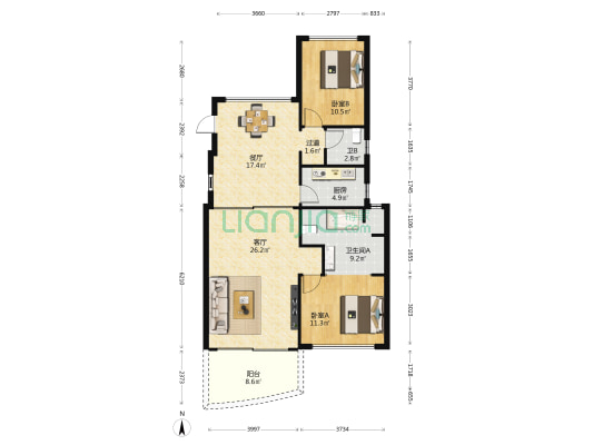 亚龙湾壹号 2室2厅2卫 99平方