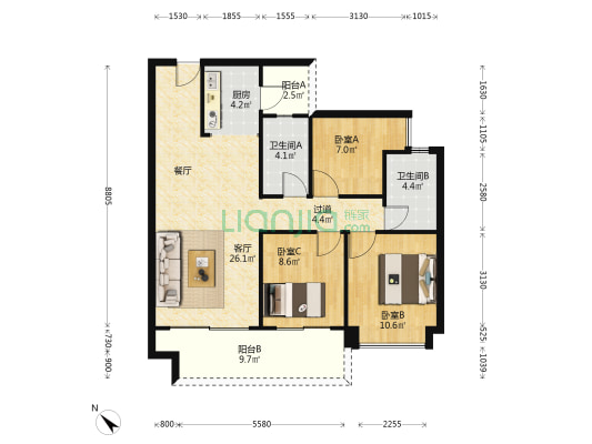 敏捷东樾府 3室1厅2卫 99平方