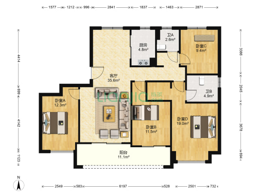 多弗奥林匹克花园 4室1厅2卫 142平方