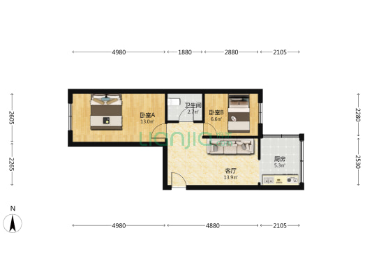 北五道街 2室1厅1卫 52平方