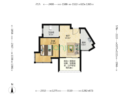 金域蓝湾A区 1室1厅1卫 50平方