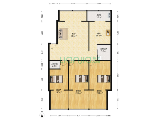 新元小区 3室2厅2卫 130平方