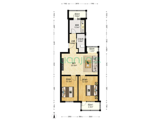 金水家园 2室1厅1卫 78平方