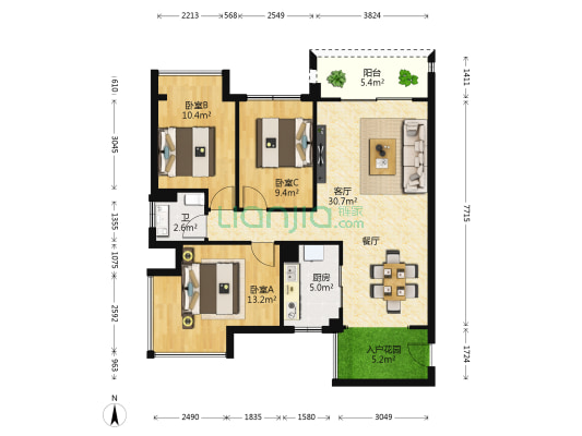 华亨邕江御景 3室1厅1卫 106平方