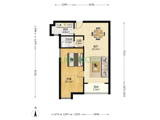 亘星知音嘉苑(汉阳) 1室1厅1卫 72平方