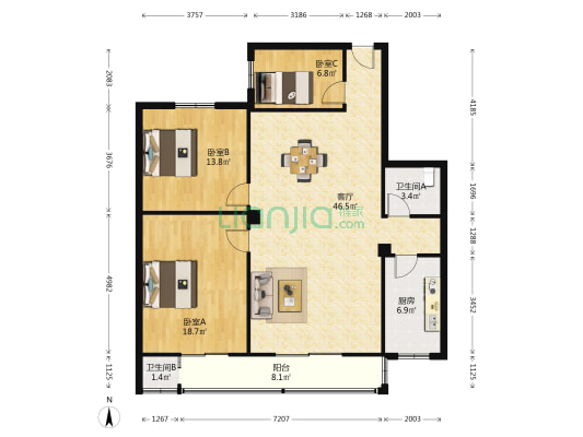 纺织印刷厂生活服务小区 3室1厅2卫 120平方
