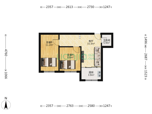 锦园小区 2室1厅1卫 56平方