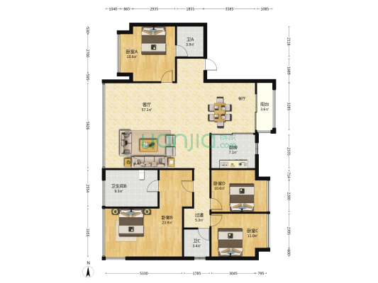 大华·翠湖映 4室1厅3卫 181平方