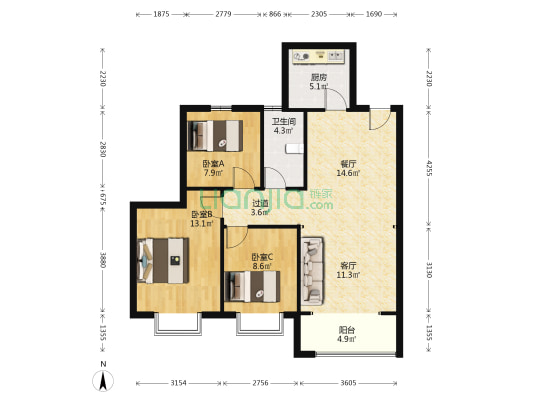 红星紫御半山一期 3室2厅1卫 112平方
