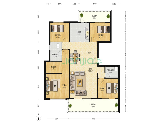 华夏四季A4熙澜苑 4室1厅2卫 161平方