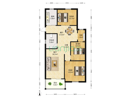 嘉丽花苑 4室2厅1卫 113平方