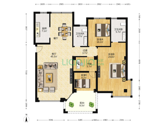 国贸金门湾朗琴园 4室1厅2卫 136平方