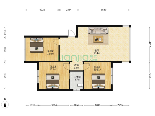 乌金路 3室1厅1卫 98平方
