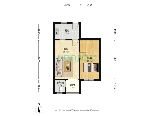 万松岭路82号 1室1厅1卫 42平方
