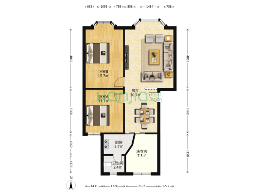 金水苑 2室1厅1卫 87平方