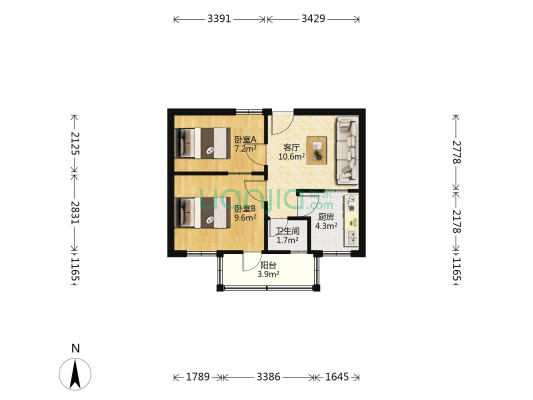 一毛家属院 2室1厅1卫 35平方