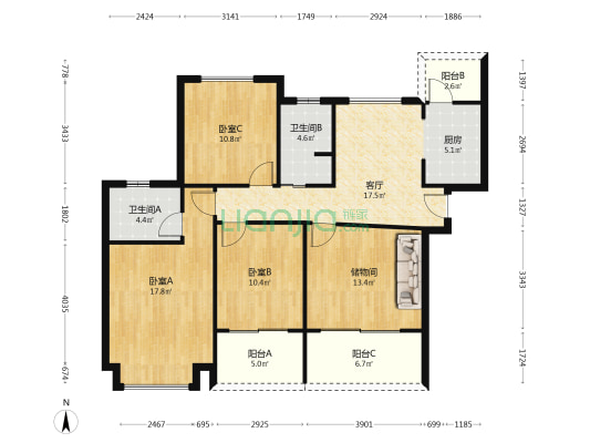交投星月湖畔 3室1厅2卫 128平方