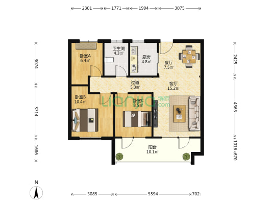 辛安府 3室2厅1卫 101平方