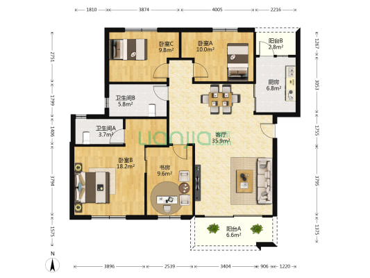 谷围新村 4室1厅2卫 127平方