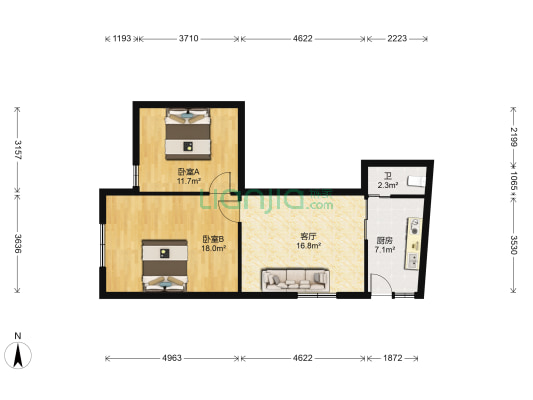 忠烈街13号 2室1厅1卫 59平方