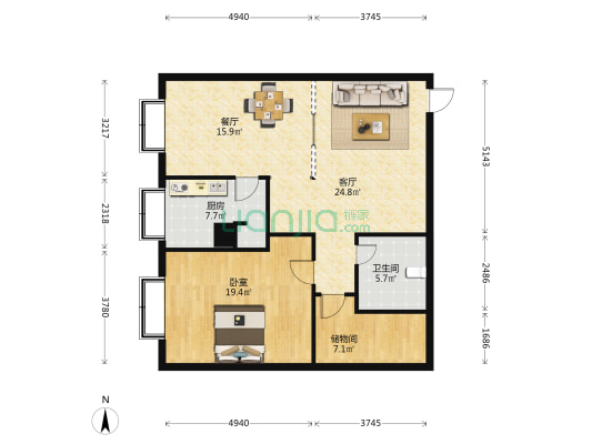 创源大厦 1室2厅1卫 109平方