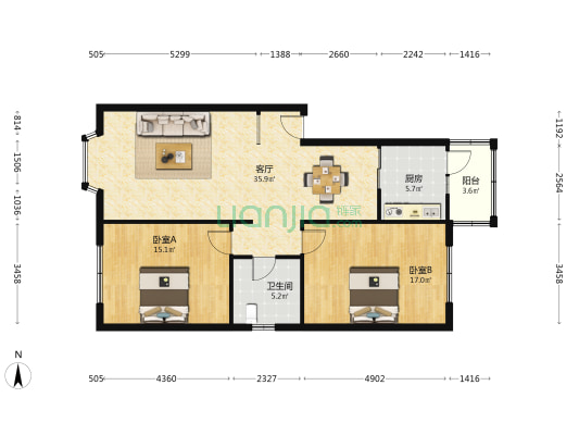 鼓楼小区 2室1厅1卫 96平方