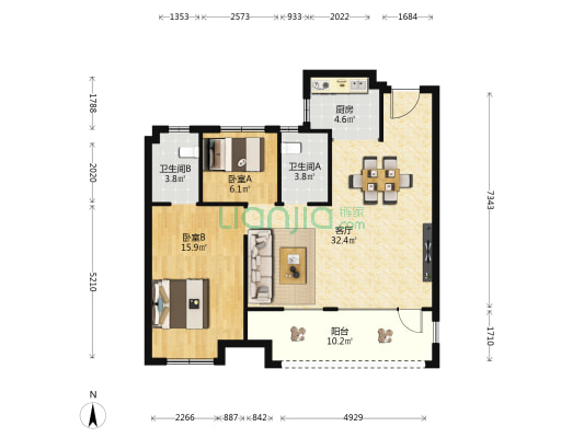 青特云境 2室1厅2卫 97平方