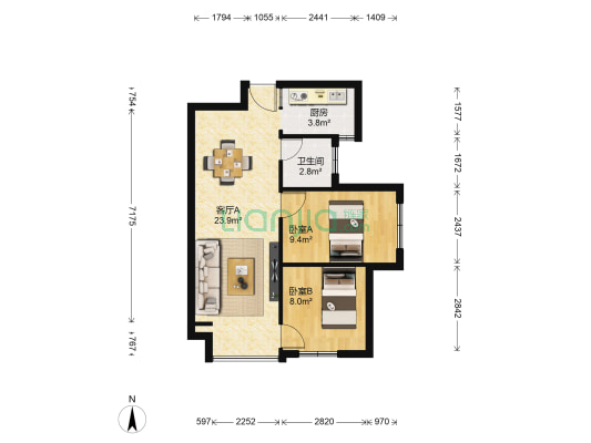 抚生佳园 2室1厅1卫 64平方