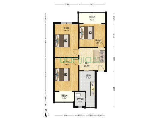东城根中街88号 3室1厅1卫 76平方