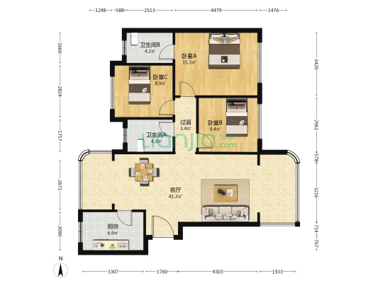永兴·铂金云廷 3室1厅2卫 107平方