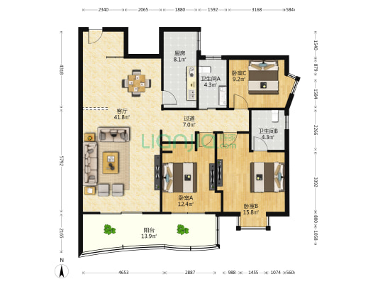 中山佳苑 3室1厅2卫 145平方