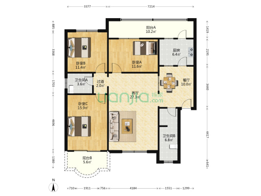 南苑 3室2厅2卫 118平方