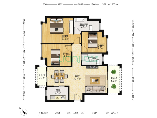 龙光江南大境 3室1厅2卫 99平方