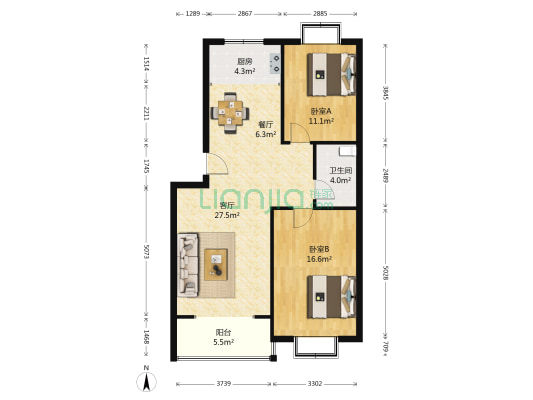 卧龙家园西区 2室2厅1卫 80平方