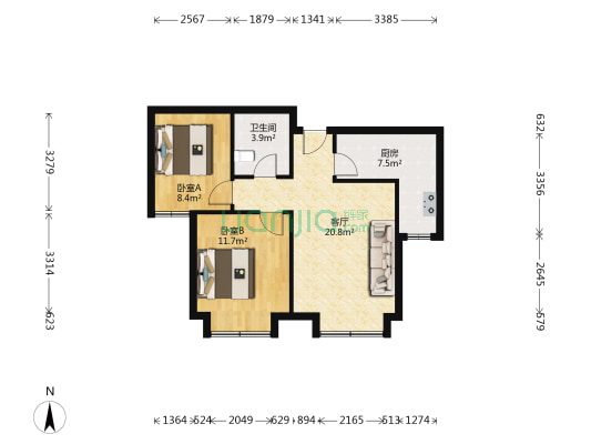 和泓阳光 2室1厅1卫 77平方