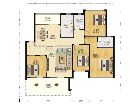 广州雅居乐花园邻居 4室2厅2卫 161平方