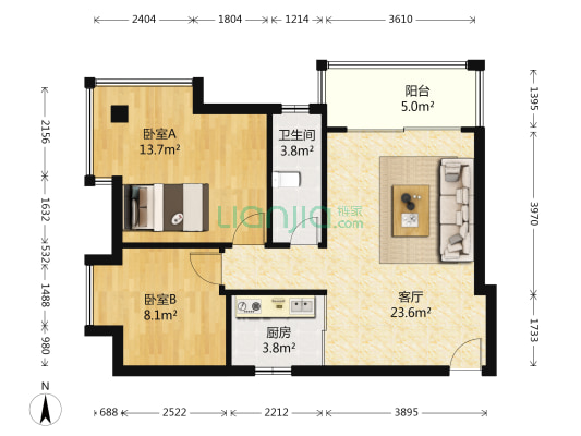 银丰花园南区 2室1厅1卫 74平方