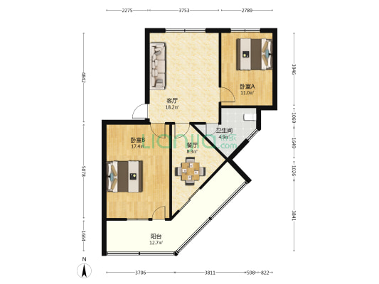 军转干家属院 2室2厅1卫 86平方