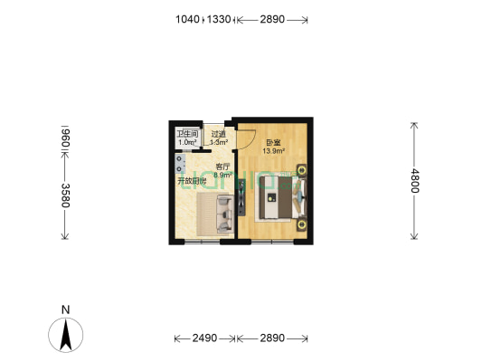 红塔北区 1室1厅1卫 36平方