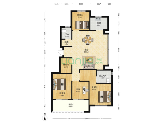 华元溪山华庭 4室1厅2卫 122平方