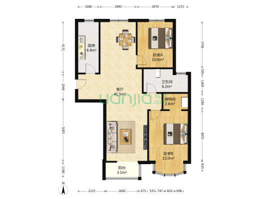 公元壹號 2室1厅1卫 109平方