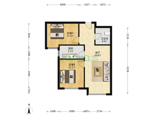 位置居中 满二 视野开阔 南向2居 看房方便-户型图