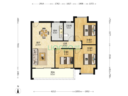 碧桂园·都会星宸 3室1厅1卫 95平方