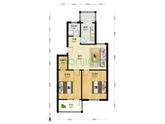 监狱宿舍 2室1厅1卫 75平方