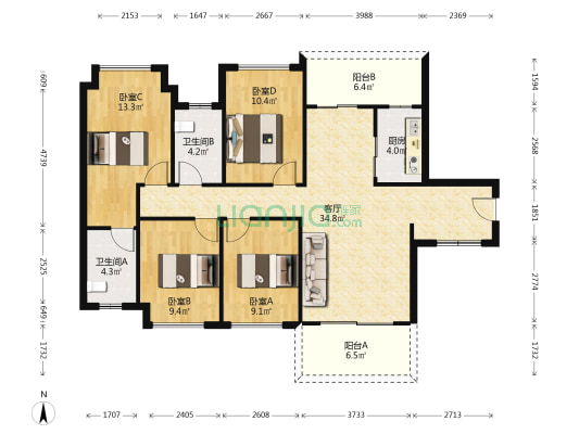 名巨山水城二期 4室1厅2卫 112平方