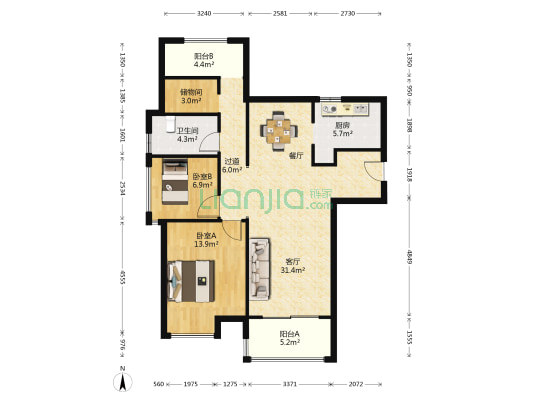 江山鼎 2室1厅1卫 110平方
