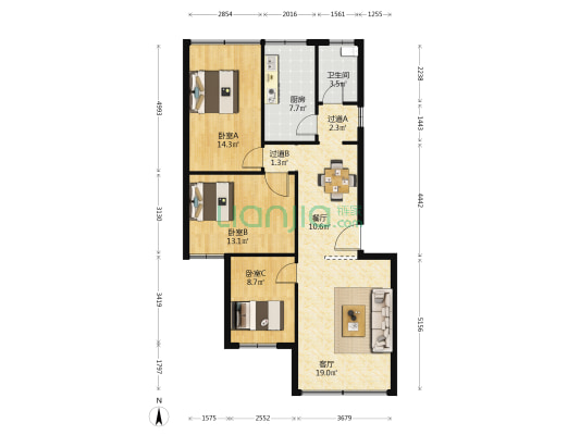 宝山南路564号 3室2厅1卫 93平方
